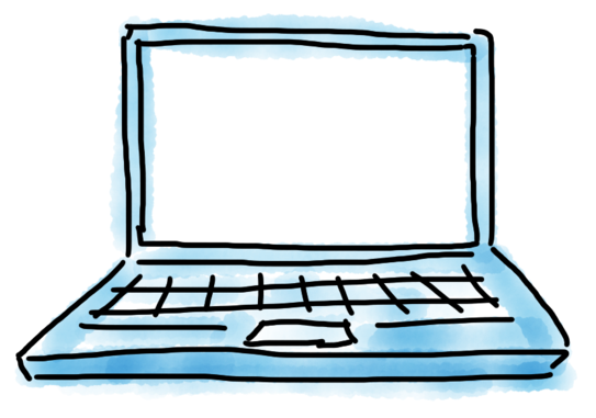Zeichnung: aufgeklappter Laptop